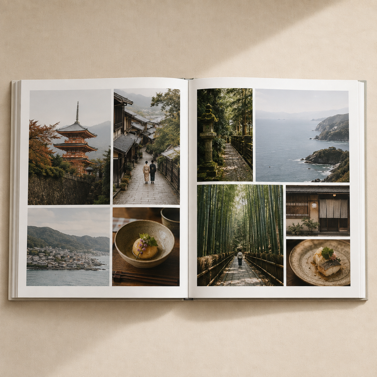 日本旅行照片排版成精緻的平攤旅冊